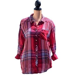 ☀️4/25 Girl Krazy Button-Up Plaid Shirt w/Pockets